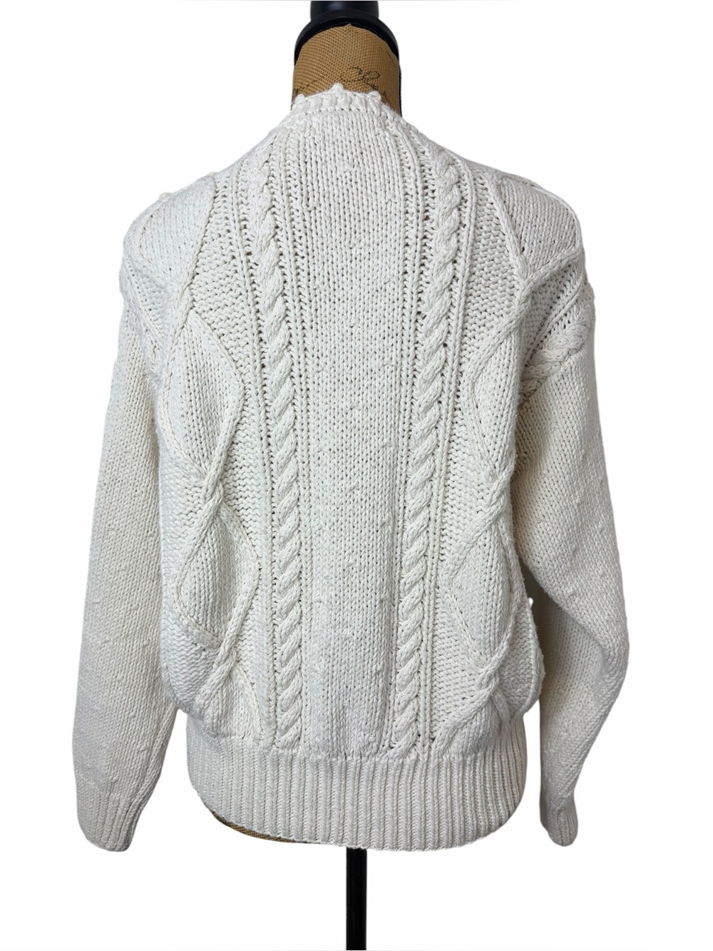 Vintage 90s Liz Claiborne Hand Knit Cable Sweater Floral Cotton Cottagecore - Picture 3 of 7